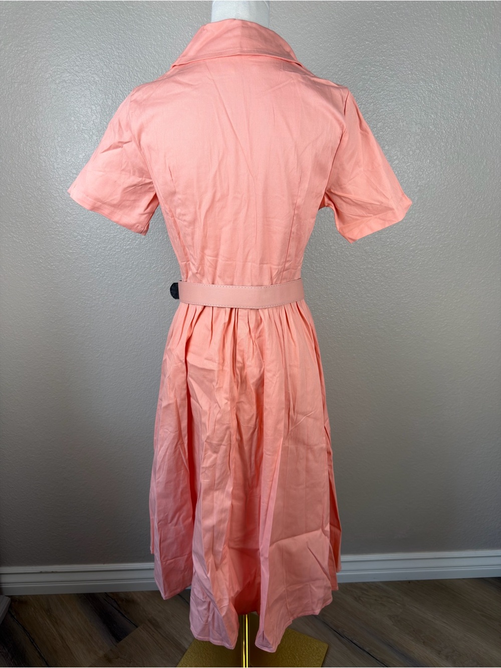 NWT Vintage-Inspired Salmon Belted Midi Shirt Dress 1950’s Rockabilly, Large - Picture 6 of 8